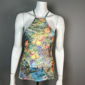 Sheer Tattoo Tank Top Jaded London Medium Mesh Tropical Fruit Floral